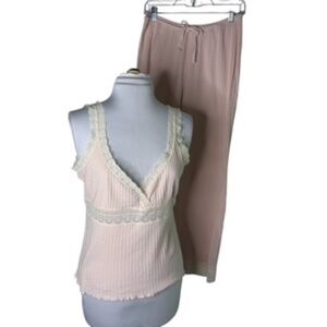No Brand Label 2pc Ribbed and Lace V-Neck Sleepwear Set Size L